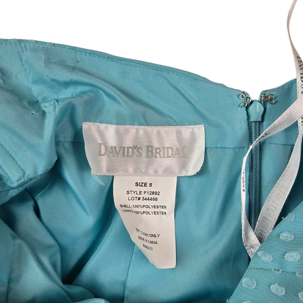 Davids Bridal Chiffon Polka Dot Dress Size 8 Blue Halter - Picture 4 of 4